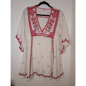 Free People Tulum Embroidered Smock Mini Dress Boho S Peasant Tunic *READ
